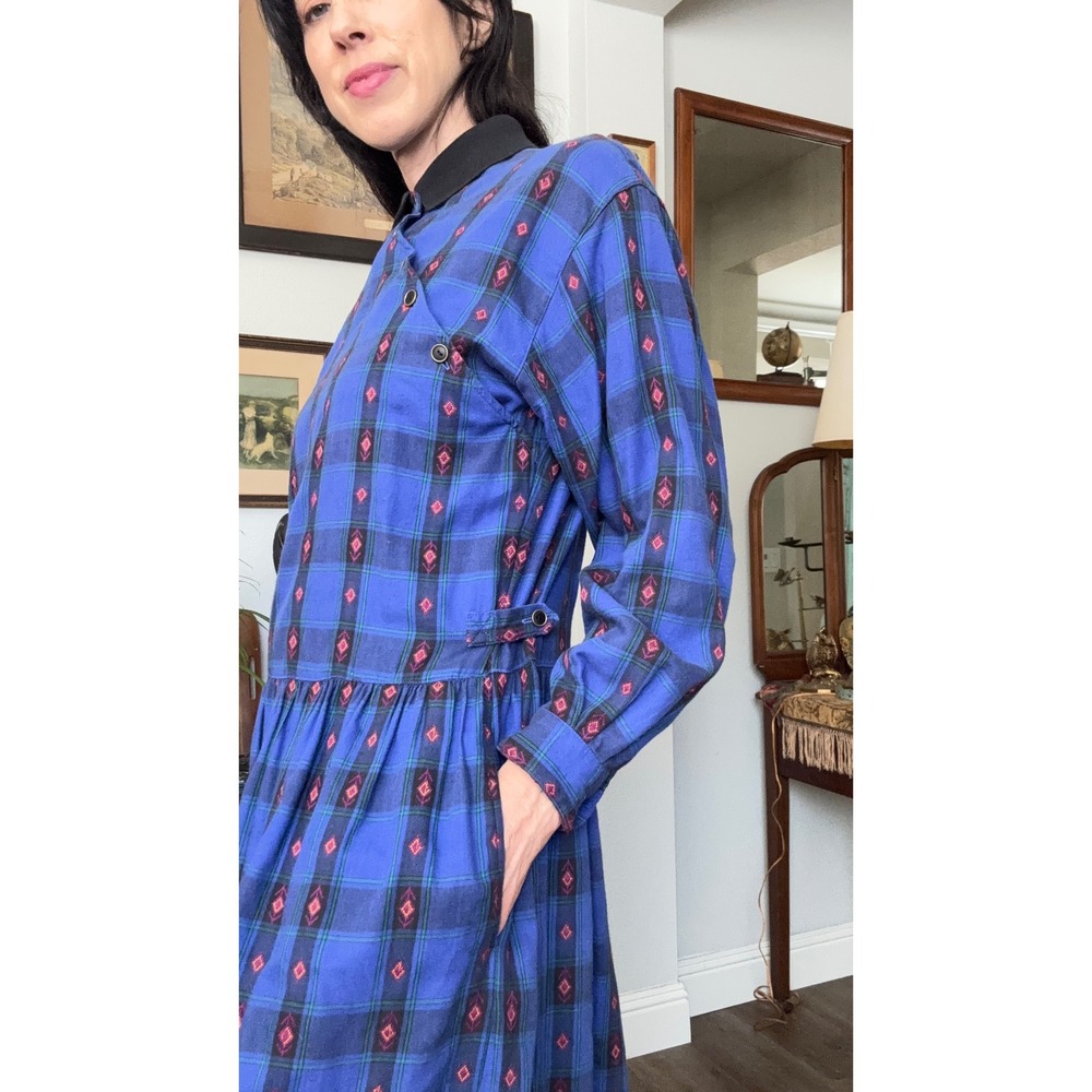 Vintage 80s 90s Eddie Bauer Outdoor Seattle Grunge Plaid Geometric Flannel Dress - Picture 6 of 9